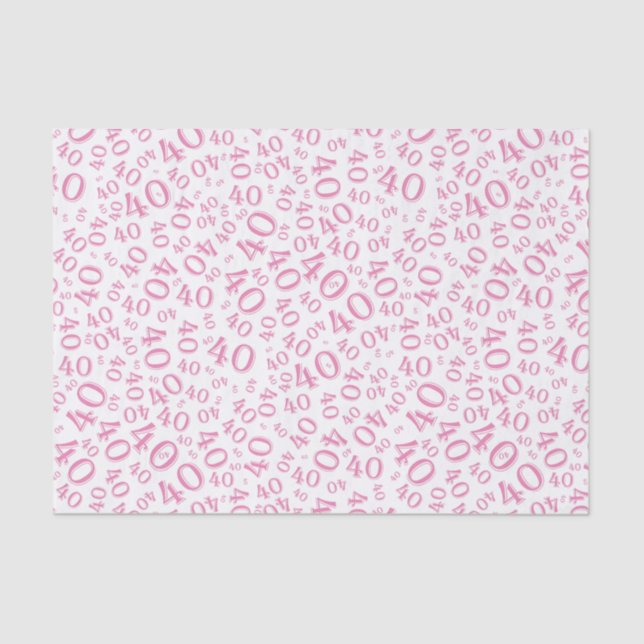 40th Birthday Pink and White Number Pattern Tissue Paper (Front)