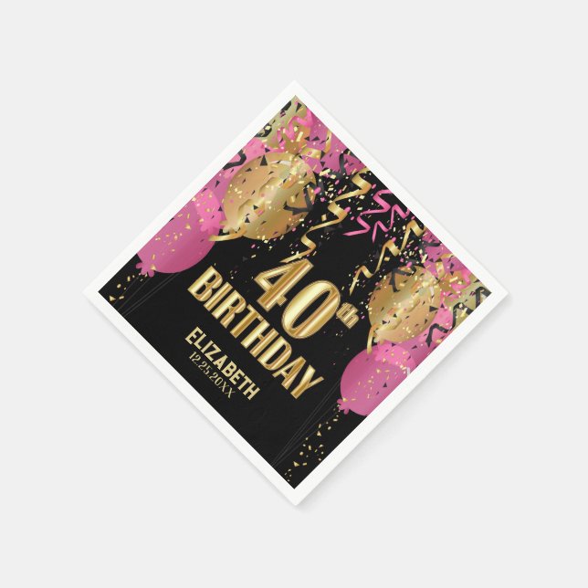 40th Birthday - Pink Balloons  Napkins (Corner)