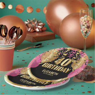 40th Birthday - Pink Balloons Paper Plates