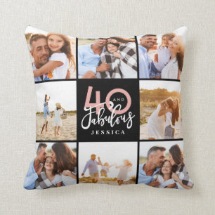 40th birthday pink black photo collage birthday throw pillow