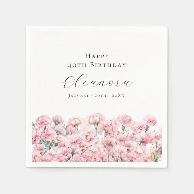 40th Birthday Pink Carnation January Birth Flower Napkins (Front)