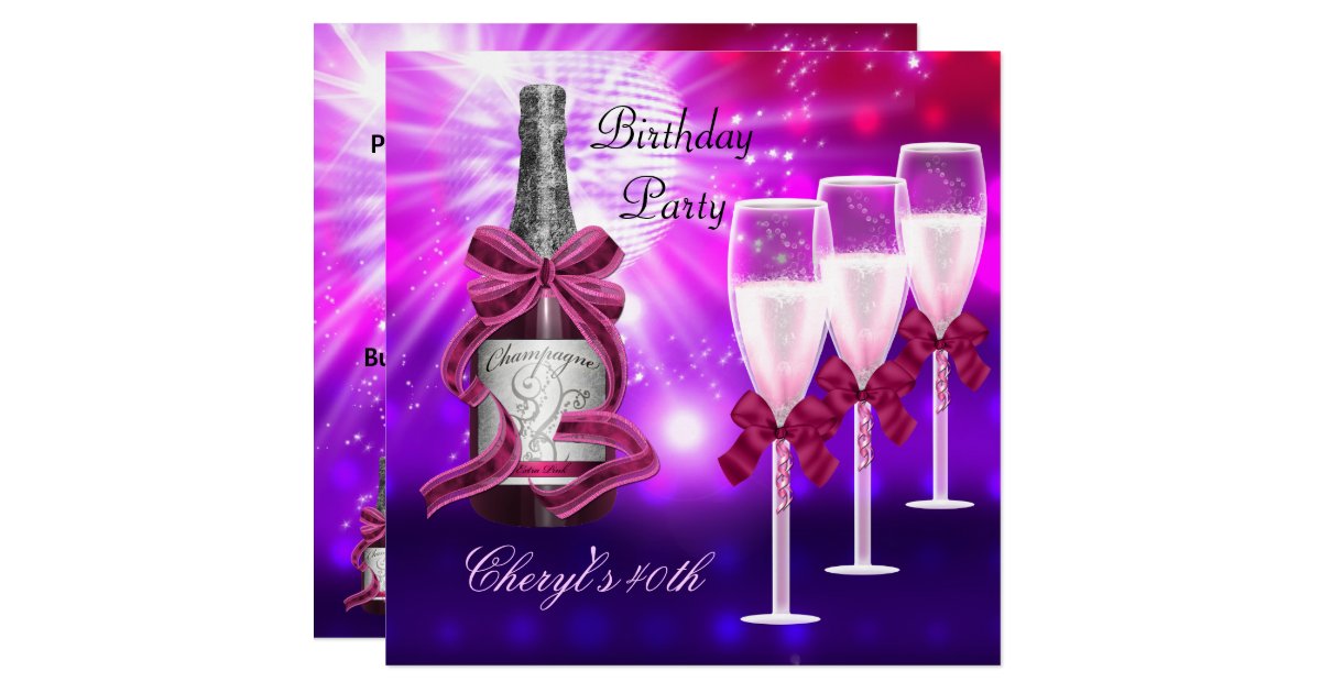 40th Birthday Pink Champagne Glasses Invitation