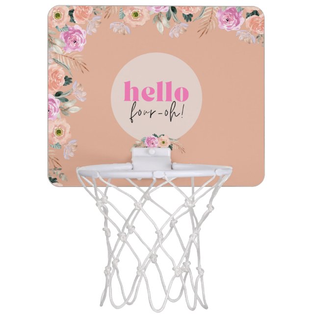 40th birthday pink floral mini basketball hoop (Front)