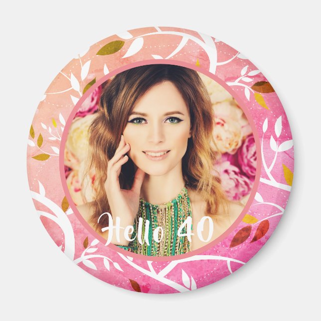 40th birthday pink floral pattern photo magnet (Front)