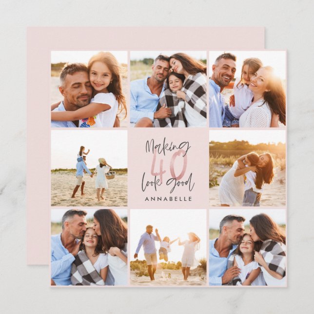 40th birthday pink girly glitter photo collage (Front/Back)