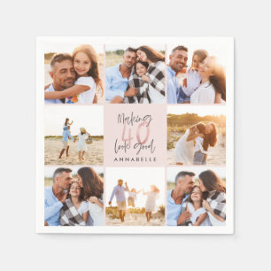 40th birthday pink girly glitter photo collage napkins