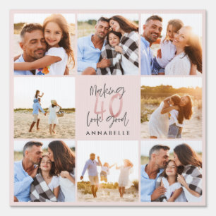 40th birthday pink girly glitter photo collage sign