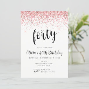 40th Birthday Pink Glitter Confetti Invitation