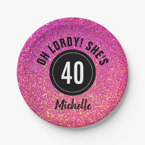 40th Birthday Pink Glitter Sparkle Personalized Paper Plates
