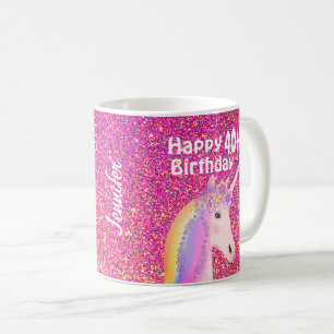 40th Birthday Pink Glitter Unicorn Personalized Coffee Mug