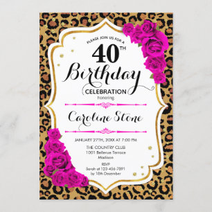 40th Birthday - Pink Gold Leopard Print Invitation
