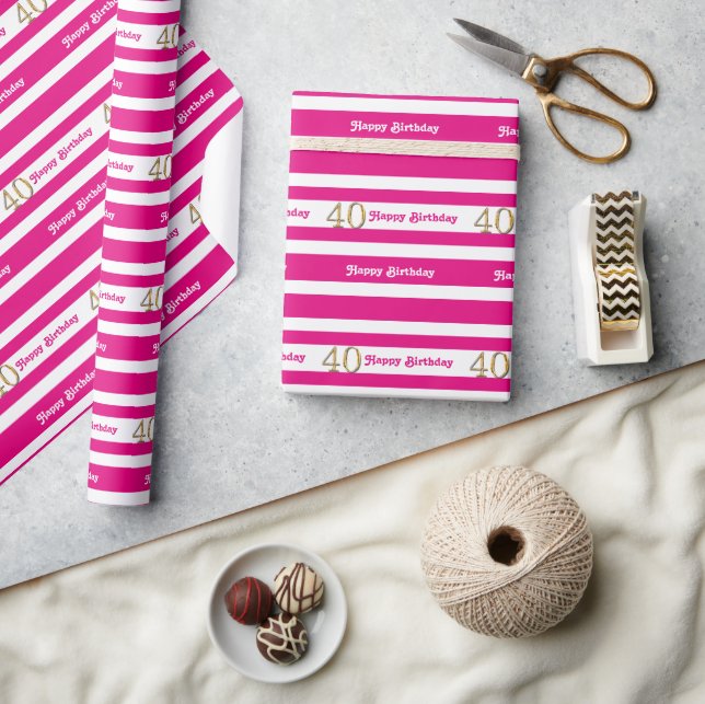 40th birthday pink gold women wrapping paper (Crafts)