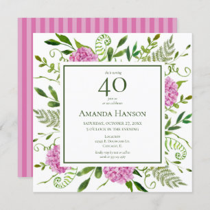 40th Birthday Pink Hydrangeas Invitation