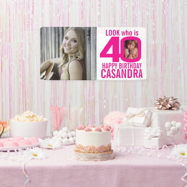 40th birthday pink look 40 custom photos small banner (Party)