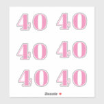 40th Birthday Pink Number Forty Custom Age Trendy Sticker