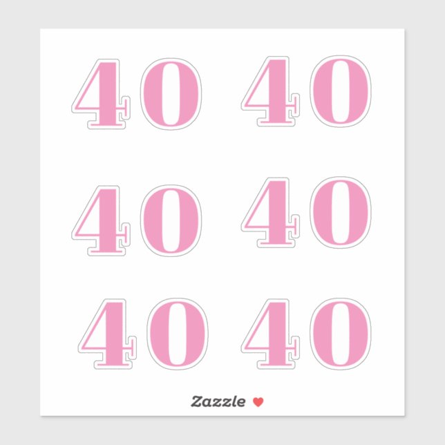 40th Birthday Pink Number Forty Custom Age Trendy Sticker (Sheet)