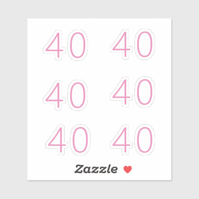 40th Birthday Pink Number Forty Pattern Custom Age Sticker (Sheet)