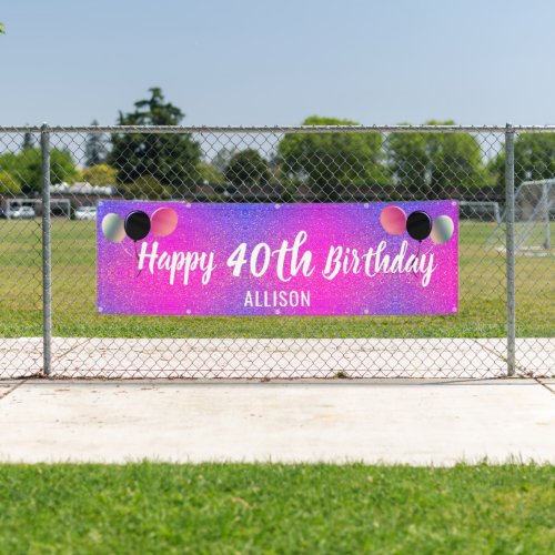 40th Birthday Pink Purple Glitter Personalized Banner