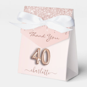 40th birthday pink rose gold glitter thank you favor boxes