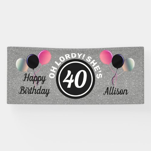 40th Birthday Pink Silver Glitter Personalized Banner