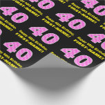 [ Thumbnail: 40th Birthday: Pink Stripes and Hearts "40" + Name Wrapping Paper ]
