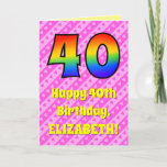 [ Thumbnail: 40th Birthday: Pink Stripes & Hearts, Rainbow # 40 Card ]