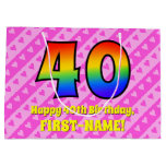[ Thumbnail: 40th Birthday: Pink Stripes & Hearts, Rainbow # 40 Gift Bag ]