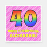 [ Thumbnail: 40th Birthday: Pink Stripes & Hearts, Rainbow # 40 Napkins ]