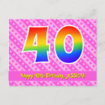 [ Thumbnail: 40th Birthday: Pink Stripes & Hearts, Rainbow 40 Postcard ]