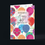 40th Birthday Pink Turquoise Balloons  Card<br><div class="desc">This festive 40th birthday card features colorful balloons in shades of pink gold, purple and turquoise on a white background. Personalize with a name for a unique birthday card. The inside may also be customized with your own greeting or use as is with your name for signature. Designed by world...</div>