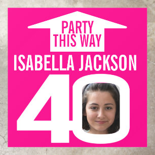 40th birthday pink white custom photo direction floor decals
