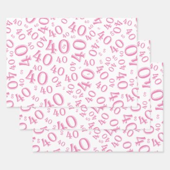 40th Birthday Pink & White Number Pattern 40 Wrapping Paper Sheets by NancyTrippPhotoGifts at Zazzle