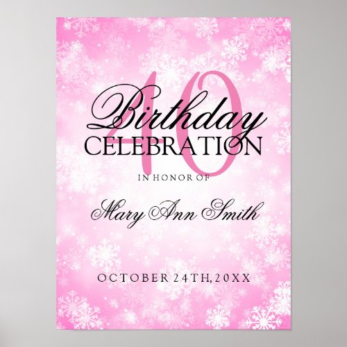 40th Birthday Pink Winter Wonderland Poster