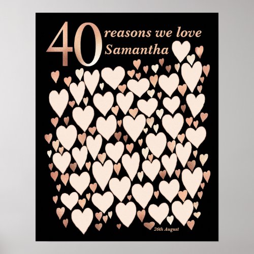 40th Birthday Poster _ 40 Reasons We Love You Gift