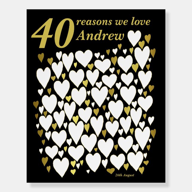 40th Birthday Poster Board- 40 Reasons We Love You (Front)