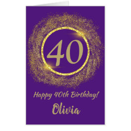 40th Birthday Purple and Gold Extra Large Jumbo Card