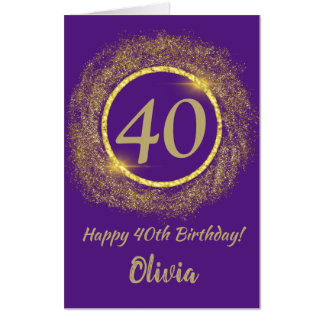 40th Birthday Purple and Gold Extra Large Jumbo Card