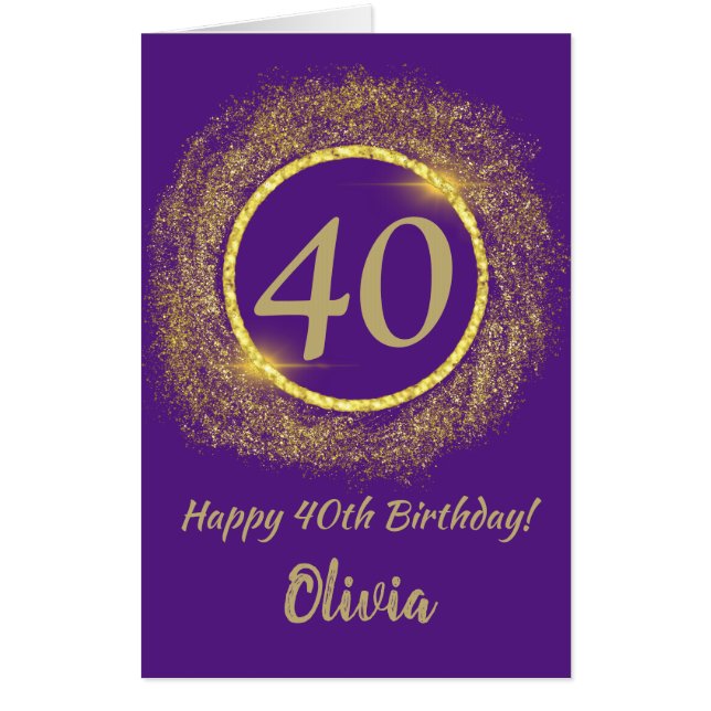 40th Birthday Purple and Gold Extra Large Jumbo Card (Front)
