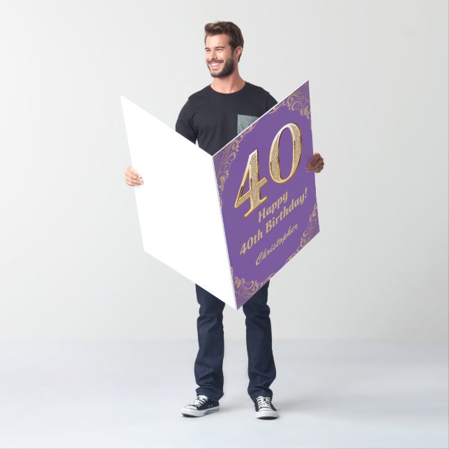 40th Birthday Purple and Gold Glitter Extra Large Card (In Situ)