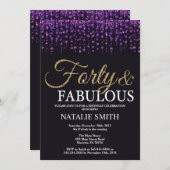 40th Birthday Purple and Gold Glitter Invitation (Front/Back)