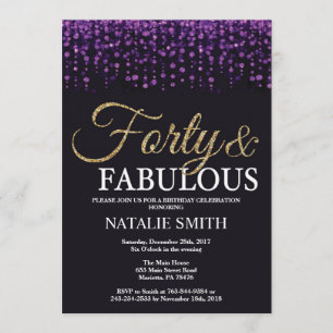 40th Birthday Purple and Gold Glitter Invitation