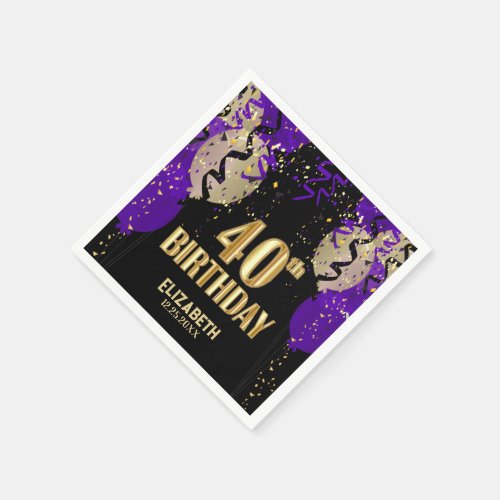 40th Birthday _ Purple Balloons  Napkins