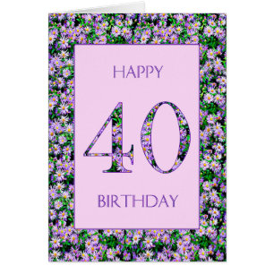 40th Birthday Purple Daisies Cards