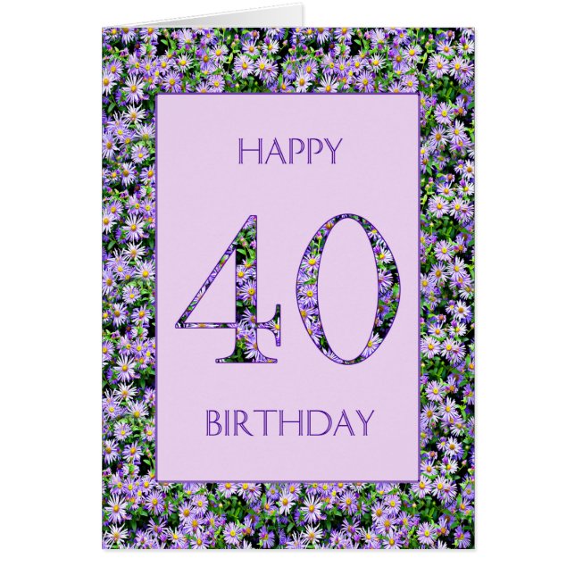 40th Birthday Purple Daisies Cards (Front)