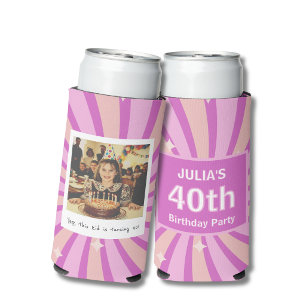 40th Birthday Purple Funny Photo Seltzer Can Cooler
