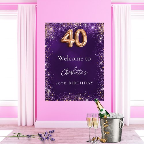 40th birthday purple glitter sparkles welcome poster
