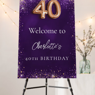 40th birthday purple glitter welcome foam board