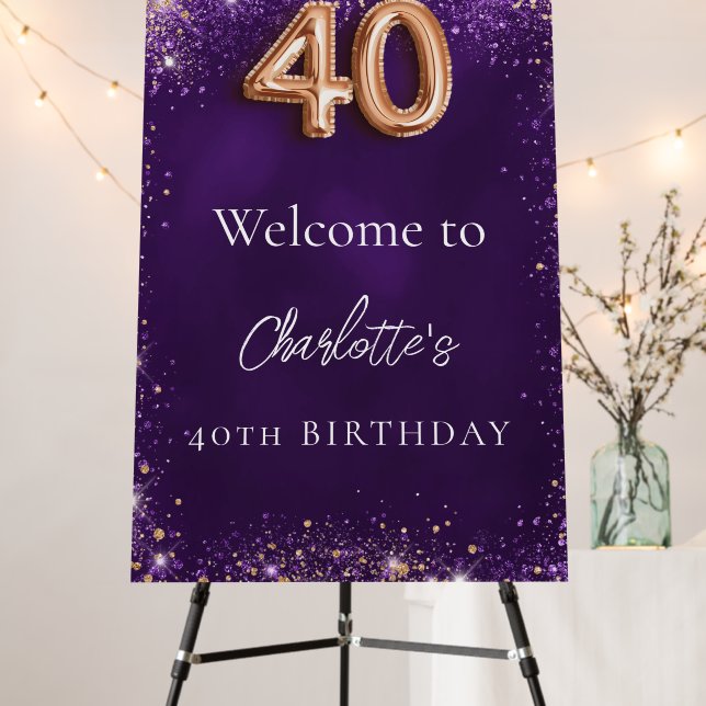 40th birthday purple glitter welcome foam board (In Situ (Stand))