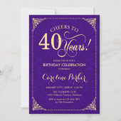 40th Birthday - Purple Gold Damask Invitation (Front)