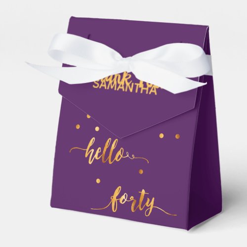40th birthday purple gold hello 40 name script favor boxes